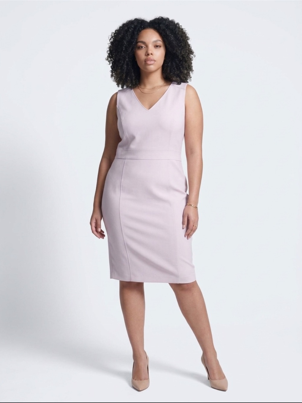 White House Black Market Sleeveless V-Neck Sheath Dress in Pale Lilac